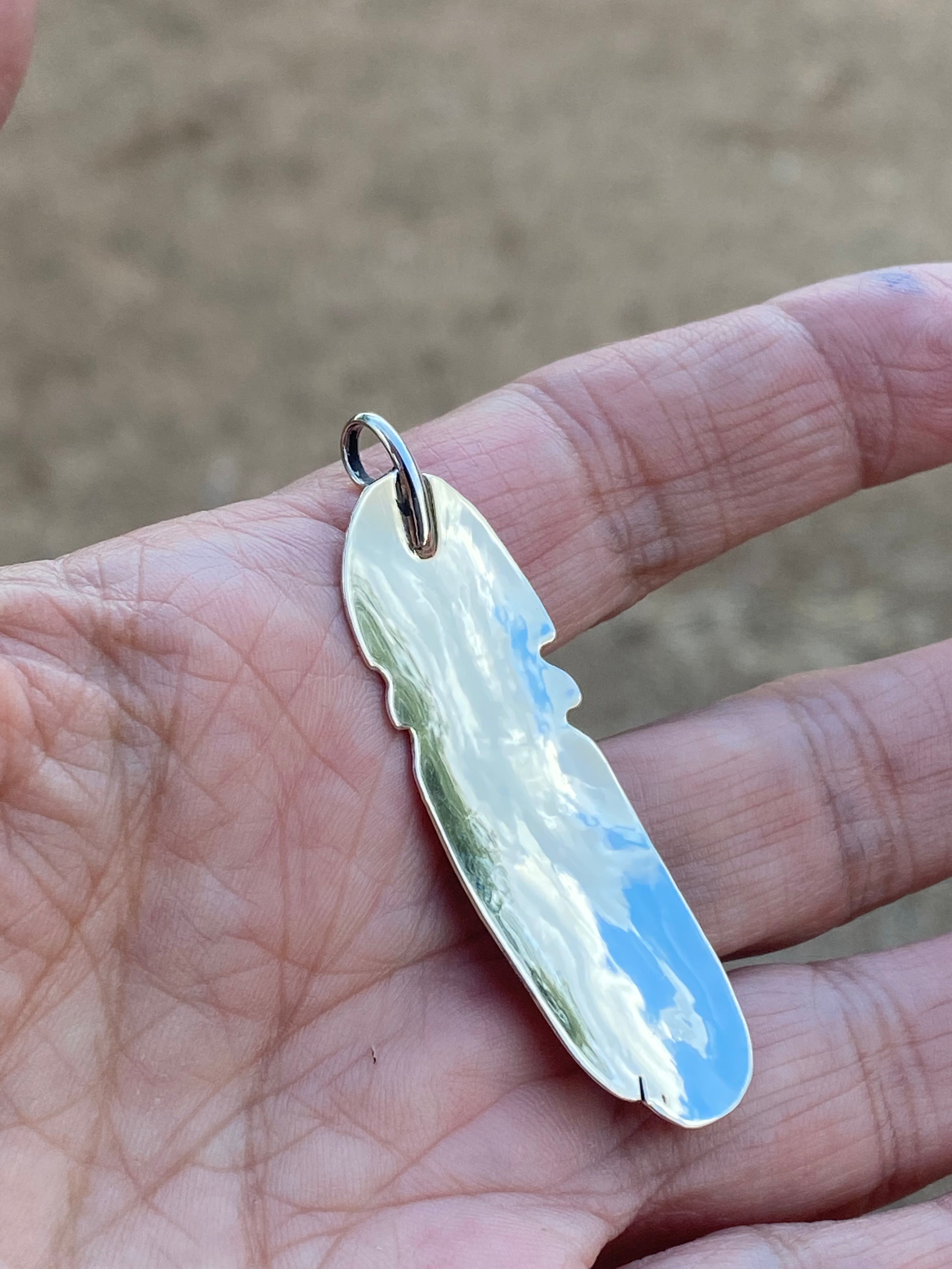 Navajo Kingman Turquoise & Sterling Silver Feather Pendant