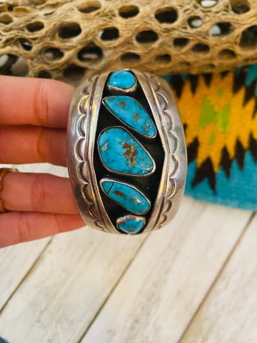 Navajo Old Pawn Vintage Turquoise & Sterling Silver Cuff Bracelet