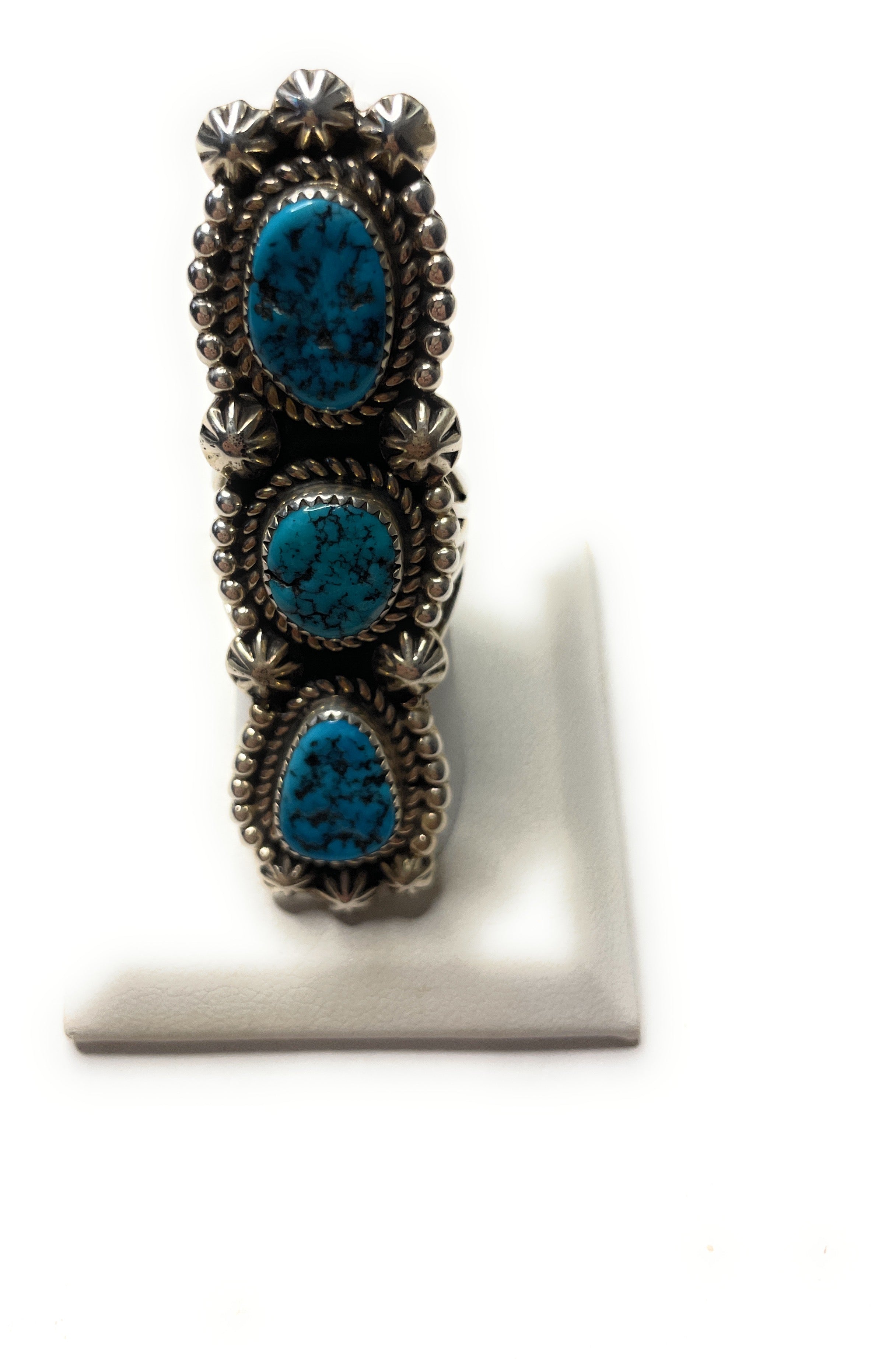 Navajo Turquoise And Sterling Silver Statement Ring Sz 8.5