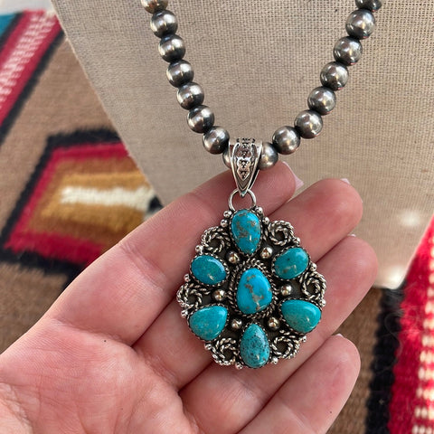 Handmade Sterling Silver & Turquoise Pendant signed Nizhoni (Dark)