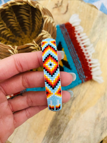 Navajo Made Beaded Leather Bangle Bracelet