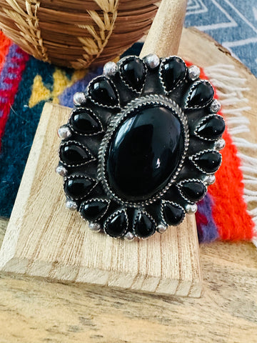 Navajo Sterling Silver & Black Onyx Cluster Adjustable Ring