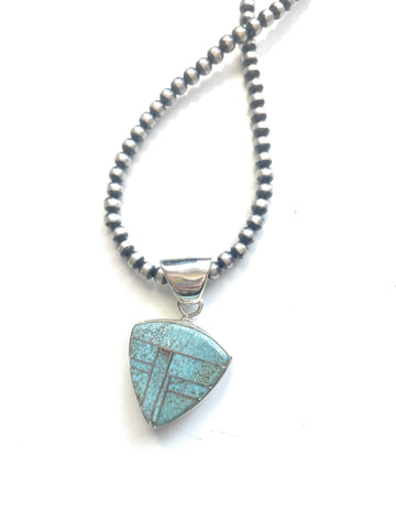 Number 8 Turquoise Inlay & Sterling Silver Pendant