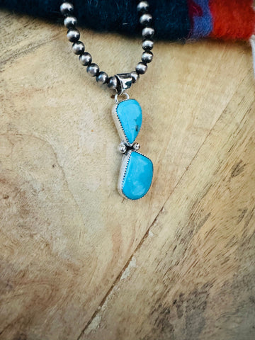 Navajo Turquoise & Sterling Silver Two Stone Pendant