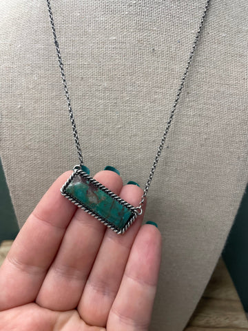 Navajo Sterling Silver & Royston Turquoise Bar Necklace