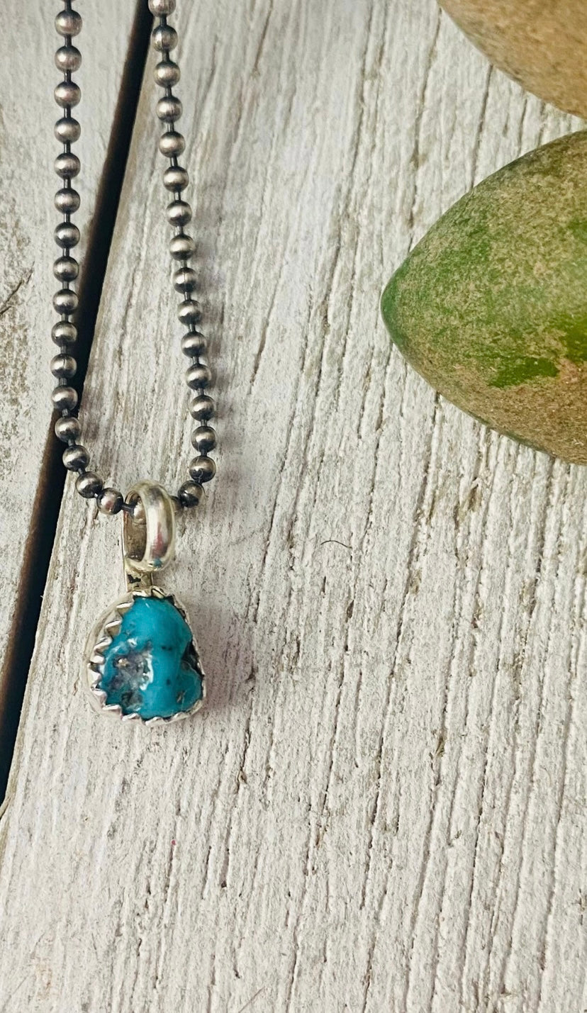 Navajo Sterling Silver & Kingman Turquoise Mini Pendant