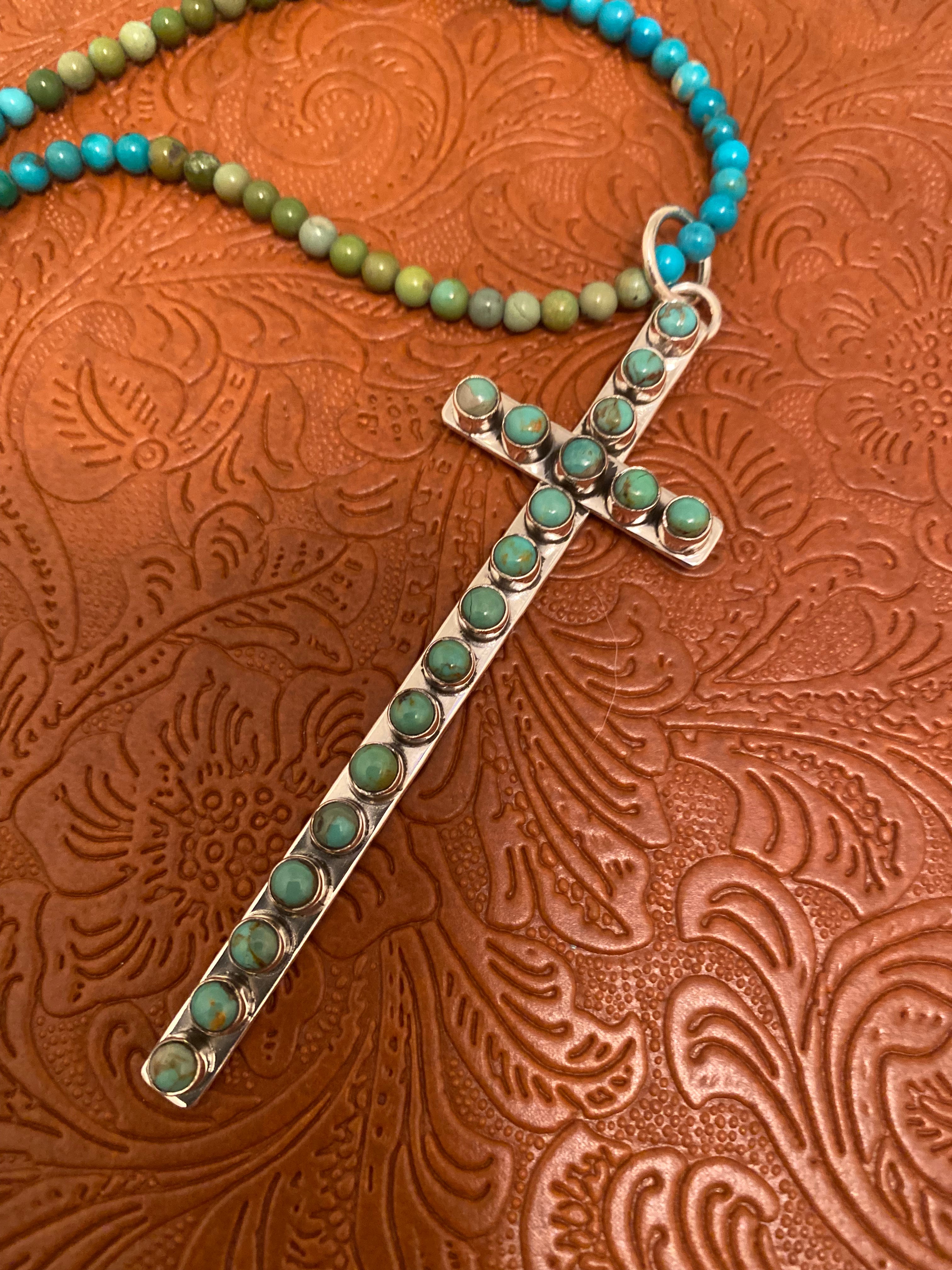 Handmade Royston Turquoise & Sterling Silver Cross Pendant