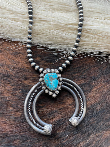 Navajo Turquoise & Sterling Silver Naja Pendant Signed