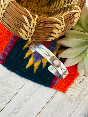 Navajo Queen Pink Conch Shell & Sterling Silver Cuff Bracelet