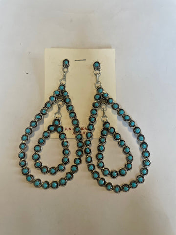 Zuni Turquoise & Sterling Silver Snake Eye Hoops