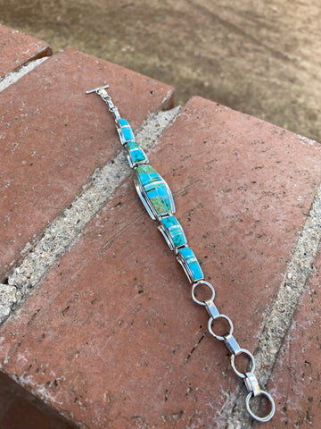 Navajo Sonoran Mountain, Sonoran Gold & Kingman Turquoise Link Bracelet