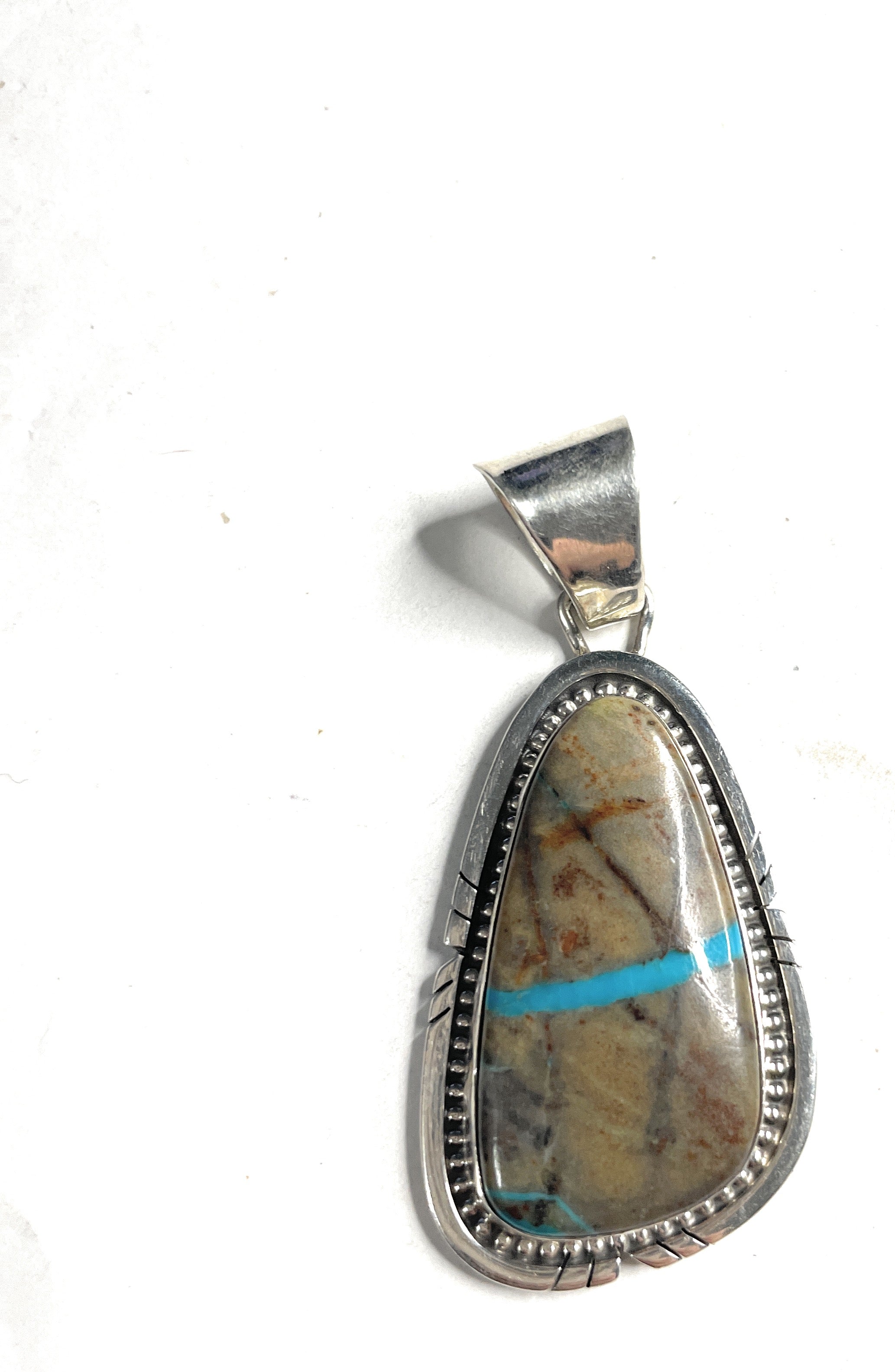 Navajo Sterling Silver & Turquoise Pendant Signed Sheila