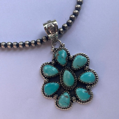 Handmade Sterling Silver & Turquoise Pendant signed Nizhoni