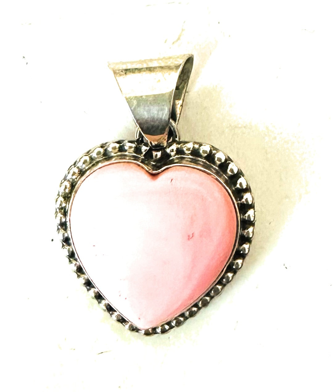 Navajo Queen Pink Conch & Sterling Silver Heart Pendant