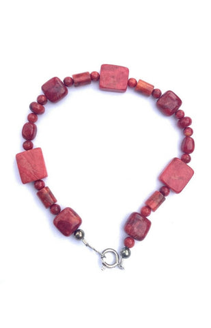 Navajo Apple Coral & Sterling Silver Beaded Bracelet