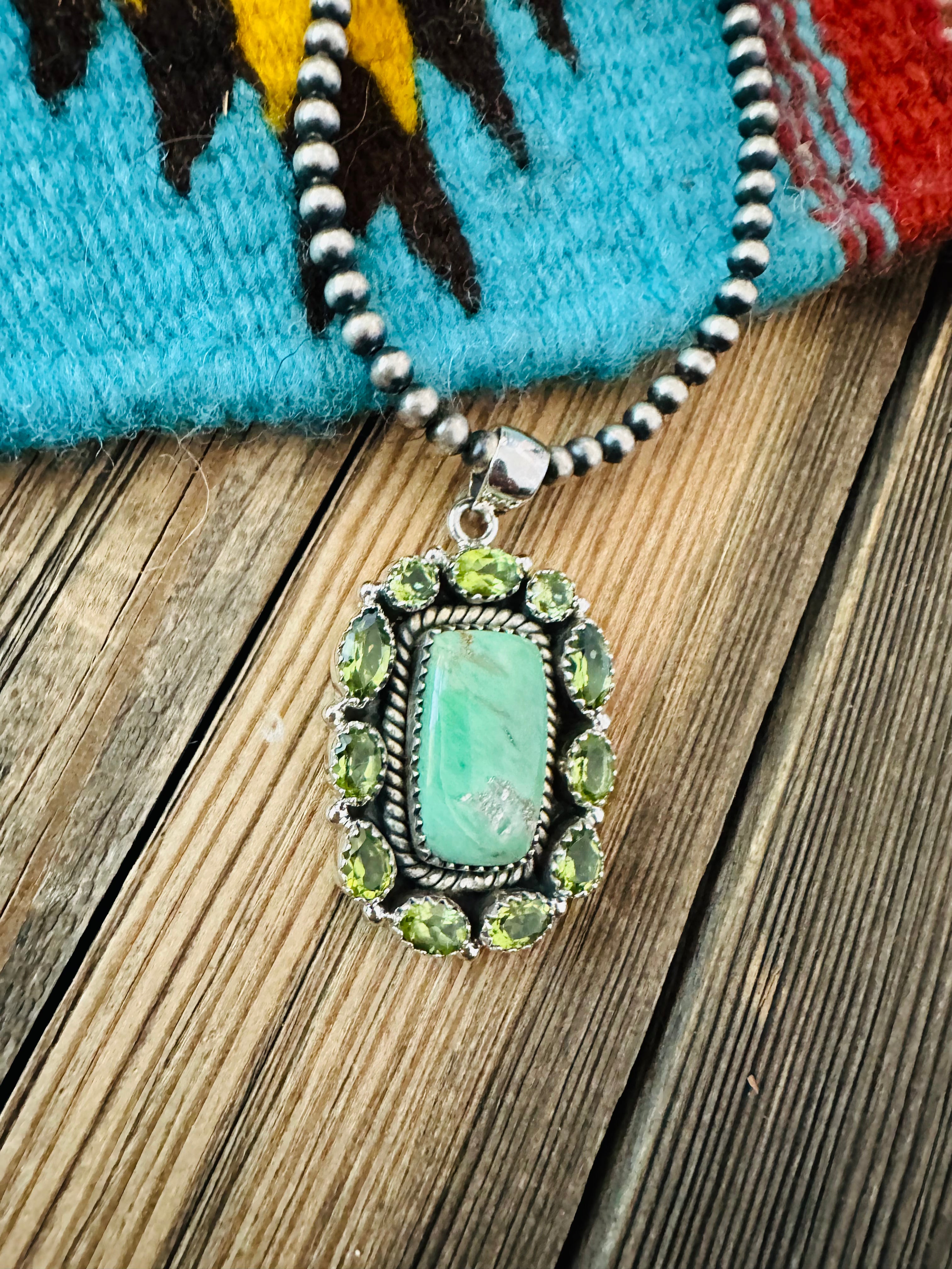 Handmade Sterling Silver, Variscite & Peridot Cluster Pendant