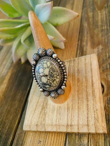 Navajo New Lander Turquoise & Sterling Silver Ring Size 7