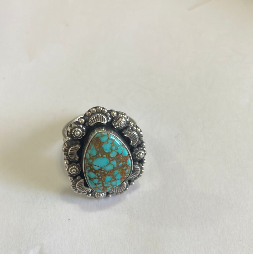 Handmade Sterling Silver & Turquoise Adjustable Ring Signed Nizhoni