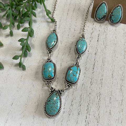 “The Tara” Handmade Sterling Silver & Number 8 Turquoise Necklace Earring Set