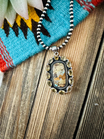 Handmade Sterling Silver, Turquoise & Citrine Cluster Pendant