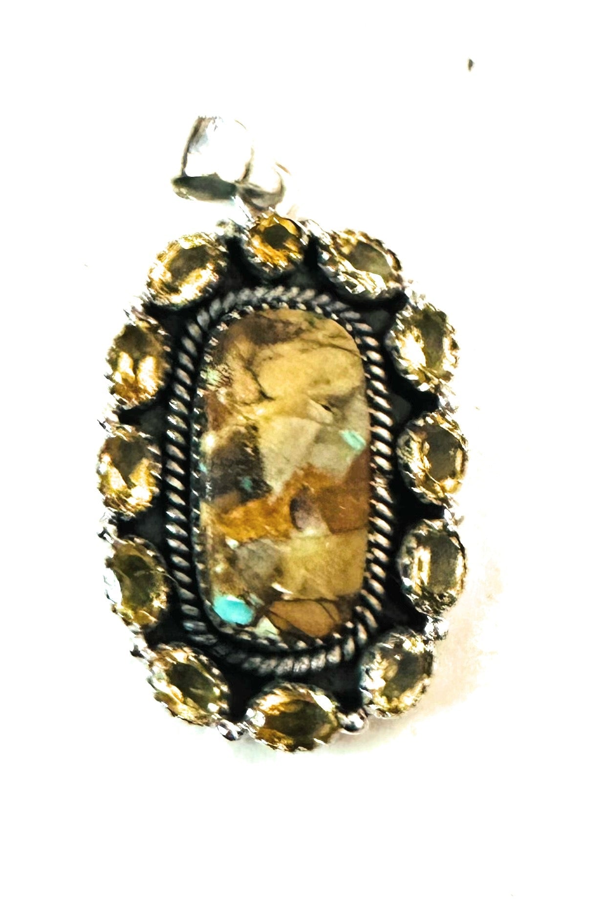 Handmade Sterling Silver, Turquoise & Citrine Cluster Pendant