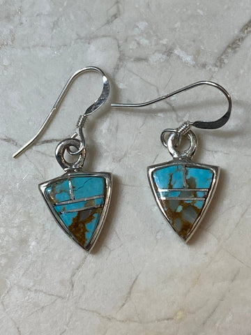 Navajo Turquoise 8 & Sterling Silver Petite Triangle Dangle Earrings set 1