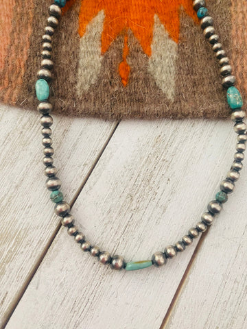 Handmade Sterling Silver & Turquoise Beaded Necklace 14”