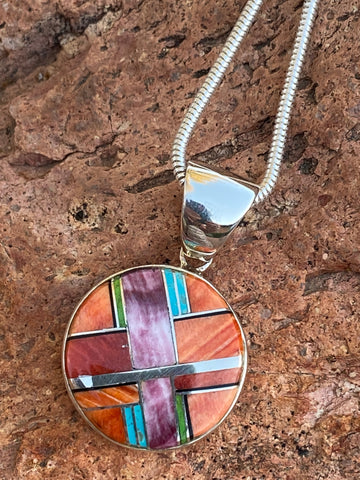 Navajo Turquoise, Orange spiny Pendant