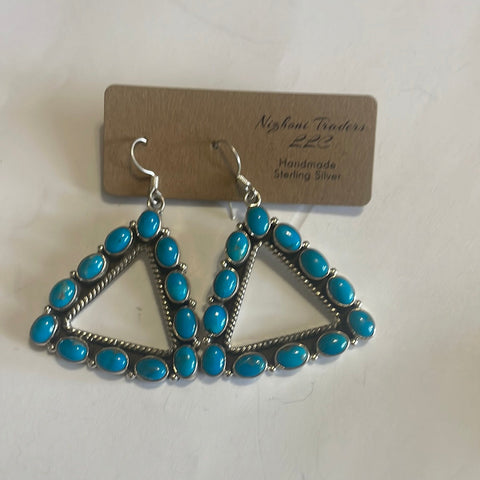 Beautiful Handmade Sleeping Beauty Turquoise Triangle Wire Dangle Earrings By Dan Dobson