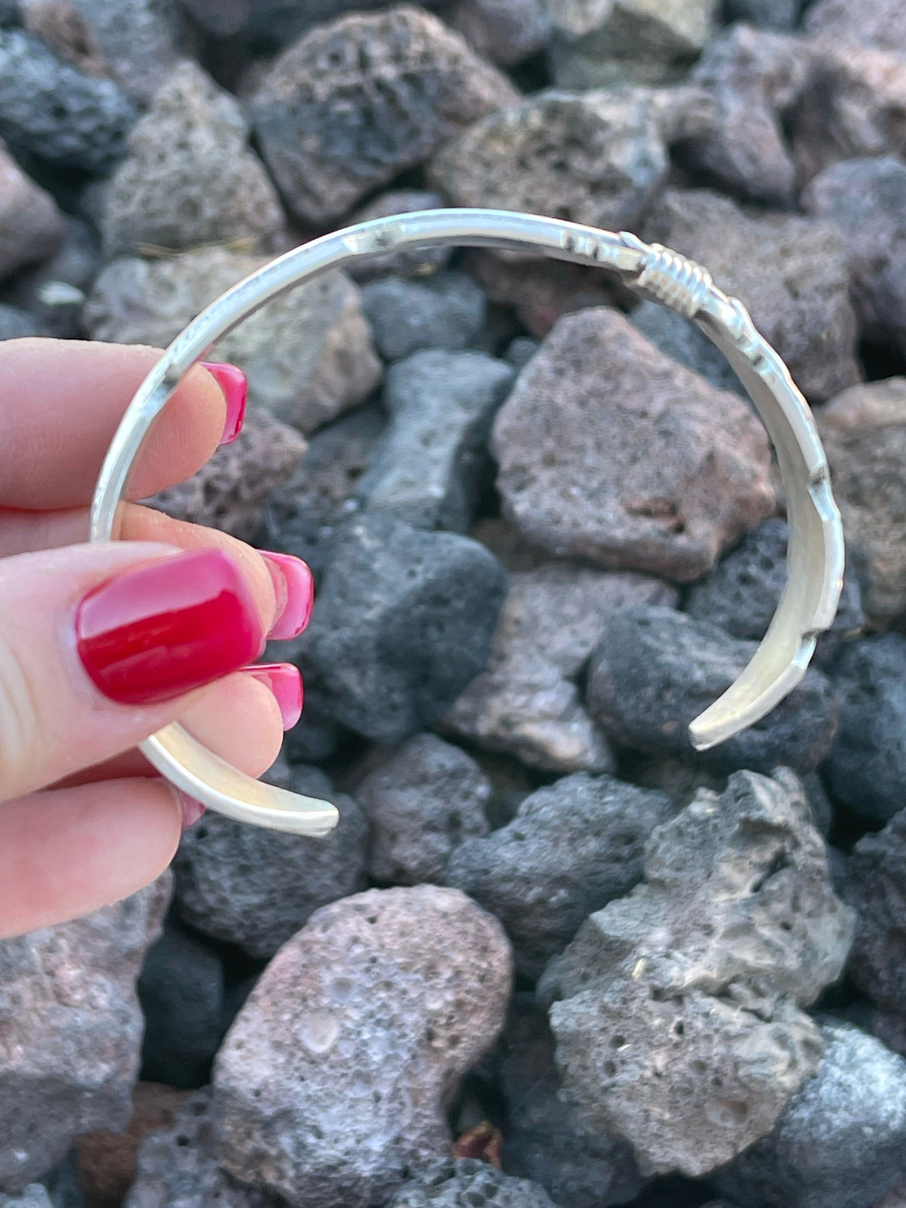 Navajo Sterling Silver Hand Crafted Feather Bracelet Cuff