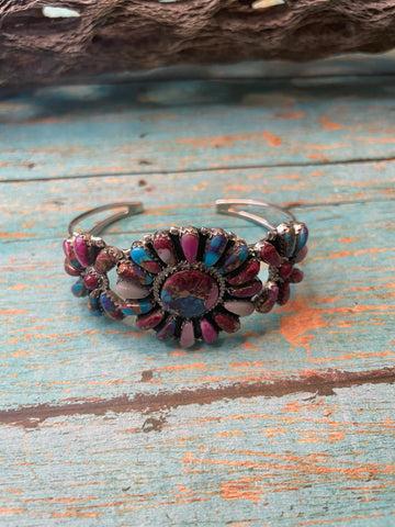 Navajo Purple Dream And Sterling Silver Cluster Bracelet Cuff