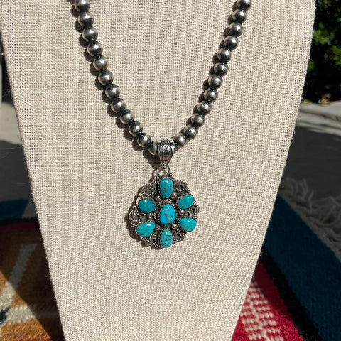 Handmade Sterling Silver & Turquoise Pendant signed Nizhoni (Dark)