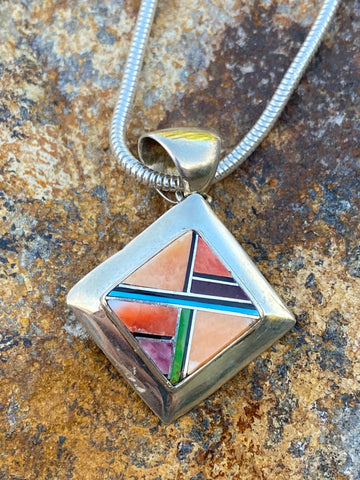 Navajo Orange Spiny Square Pendant