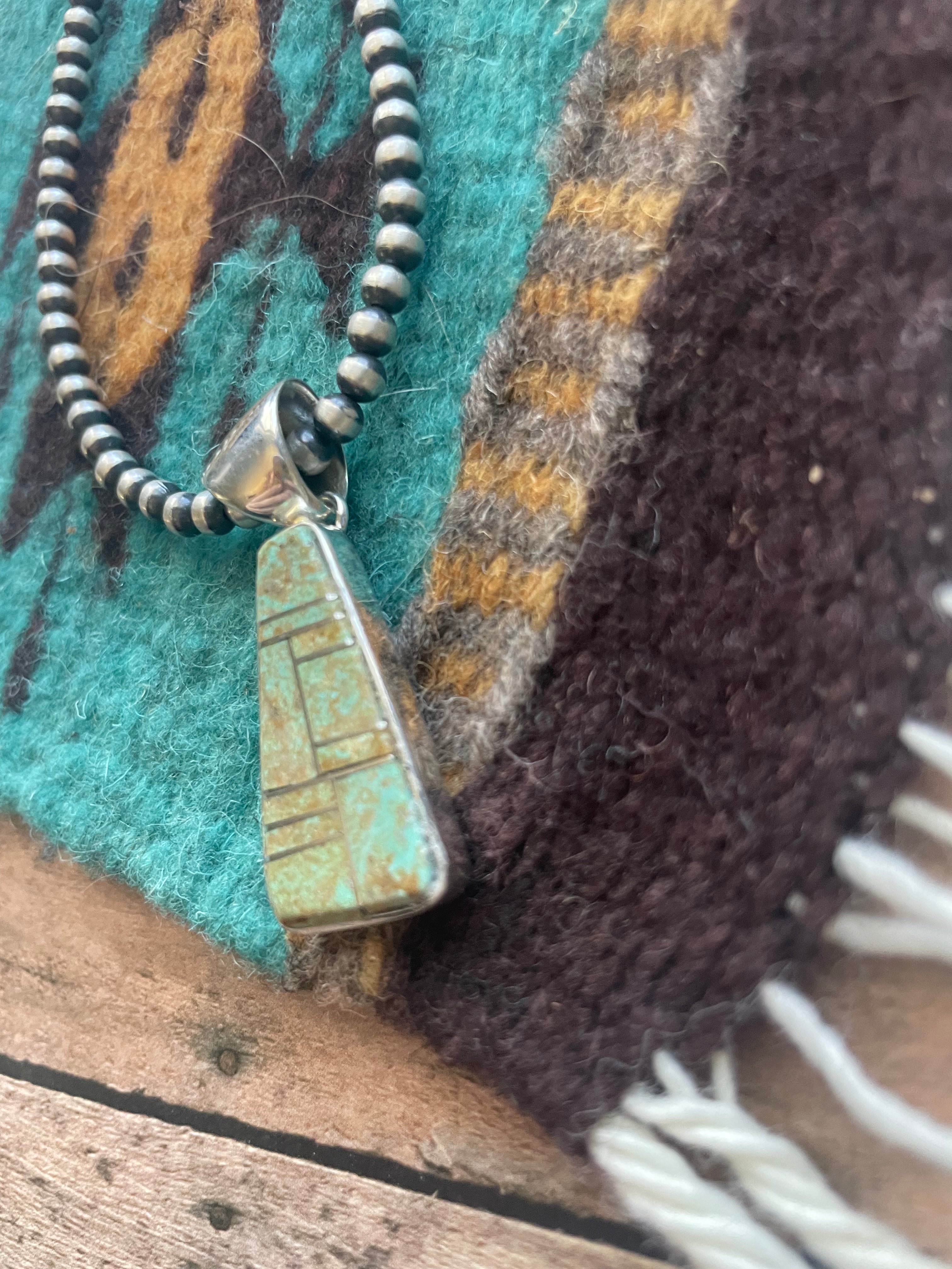 Number 8 Turquoise Inlay & Sterling Silver Pendant