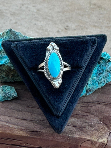 Navajo Sterling Silver Small Stone Turquoise Oval Rings