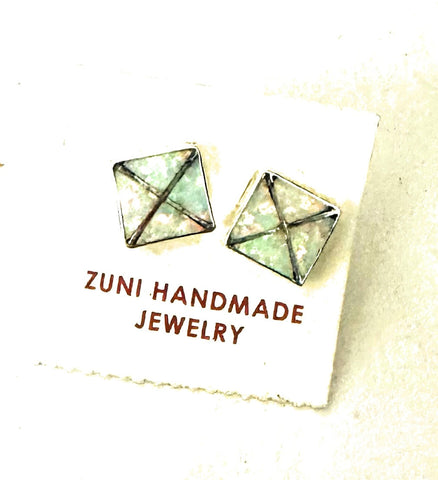 Zuni Opal & Sterling Silver Inlay Stud Earrings