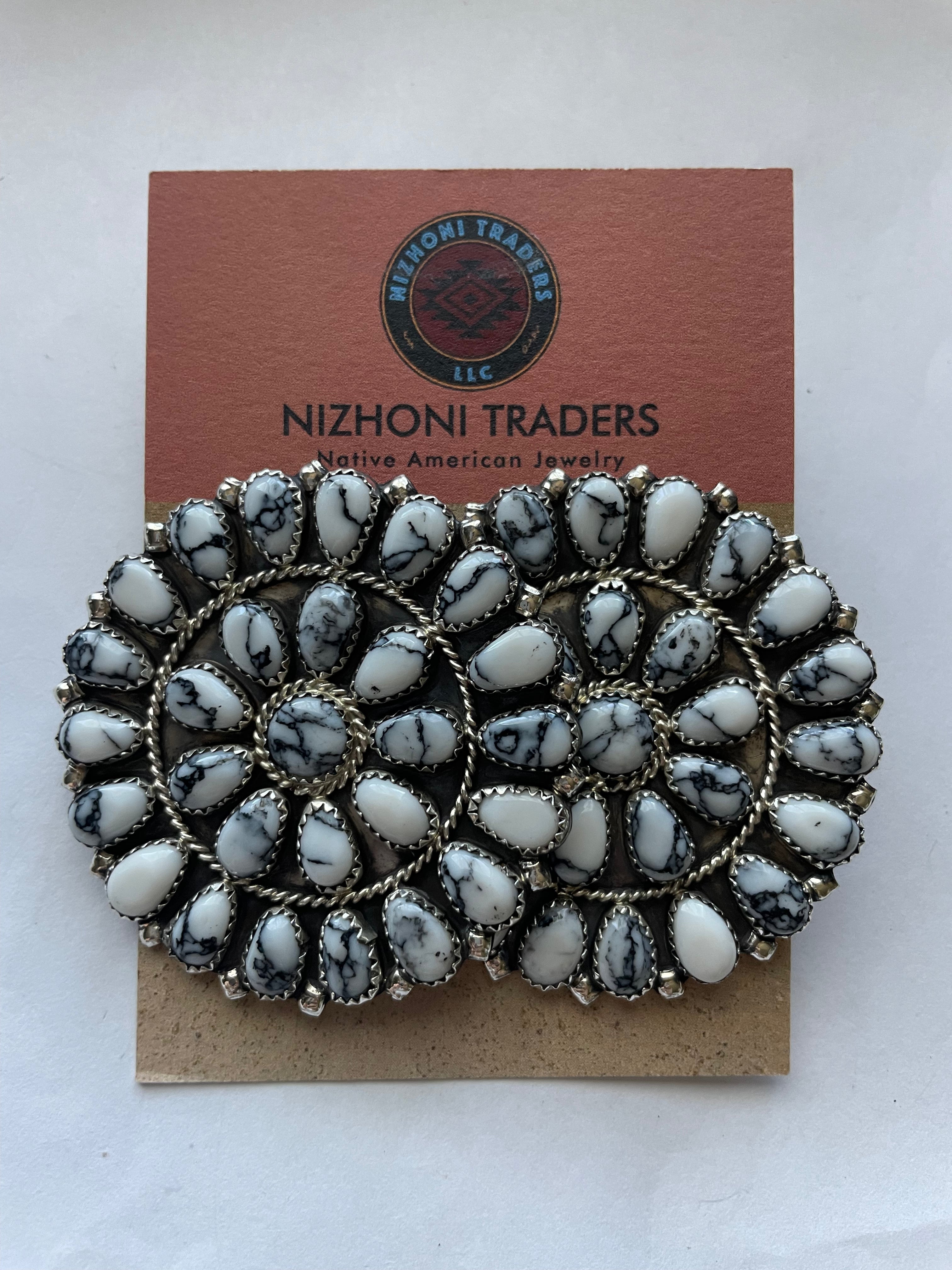 Navajo Howlite Circle Cluster Earrings Signed Jo