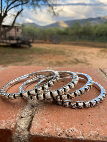 Handmade 6mm Wild Horse & Sterling Silver 8 inch Bangle Bracelet