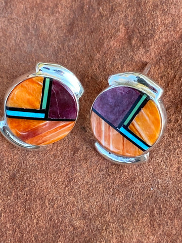 Navajo Orange Purple Spiny Stud Earrings