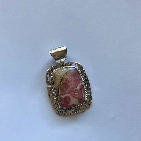 Navajo Sterling Silver & Rhodochrosite Pendant Signed