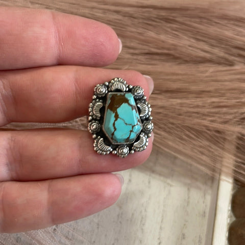 Handmade Sterling Silver & Turquoise Adjustable Ring Signed Nizhoni