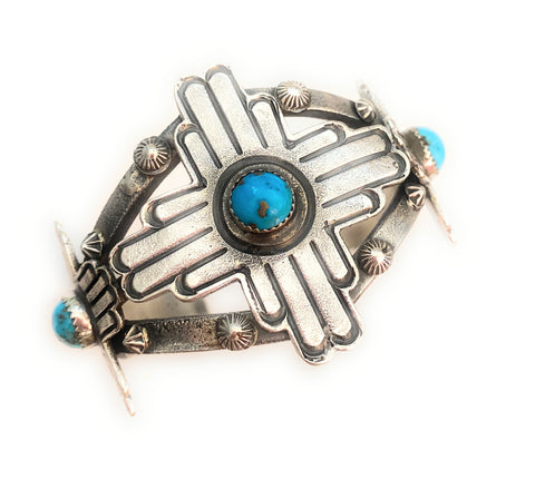 Navajo Sterling Silver & Kingman Turquoise Cross Cuff Bracelet By Kevin Billah