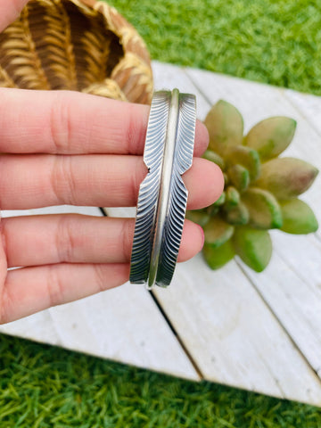 Navajo Sterling Silver Hand Crafted Feather Cuff Bracelet