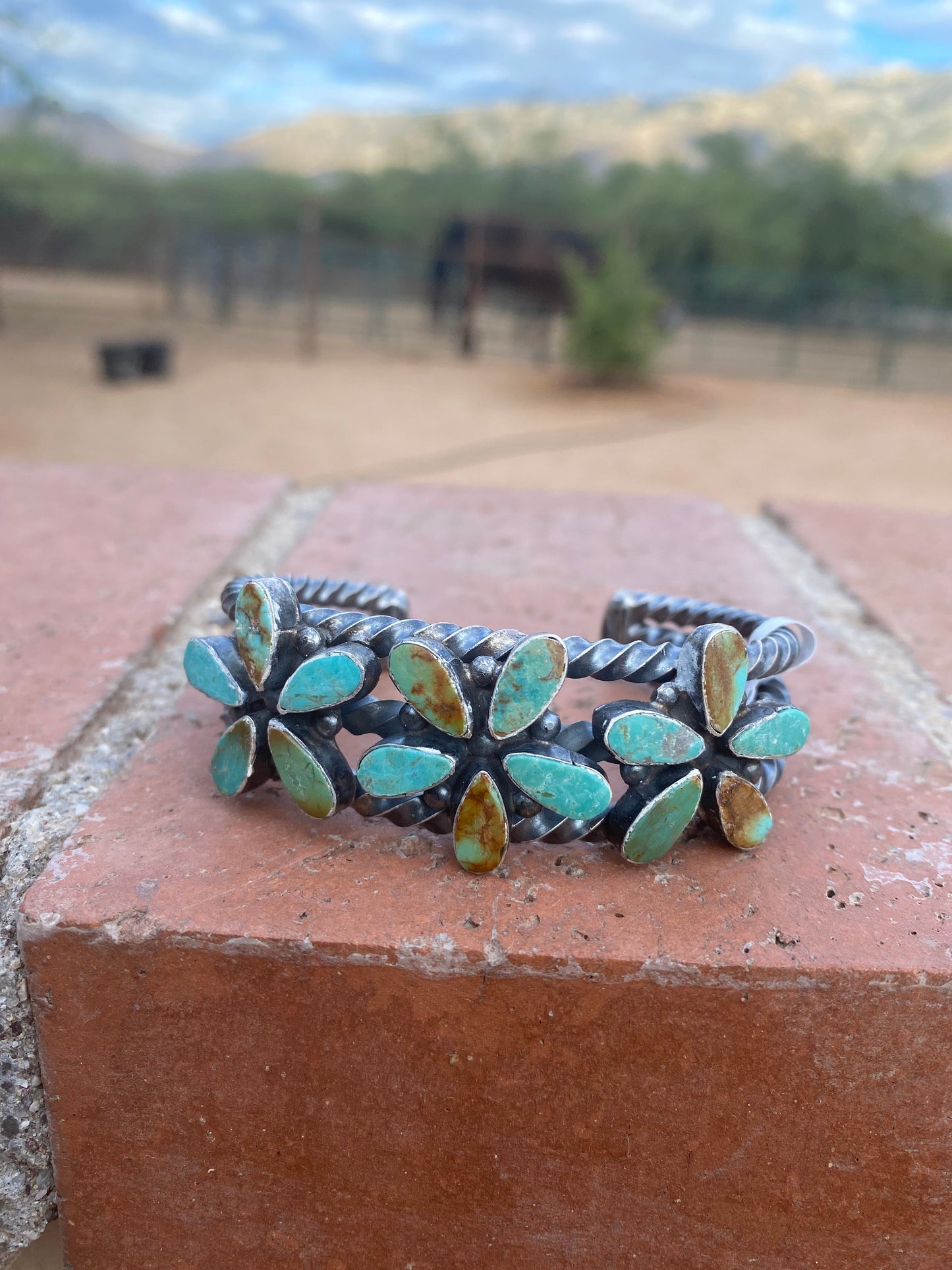 Navajo Jacqueline Silver Royston Turquoise & Sterling Cluster Cuff