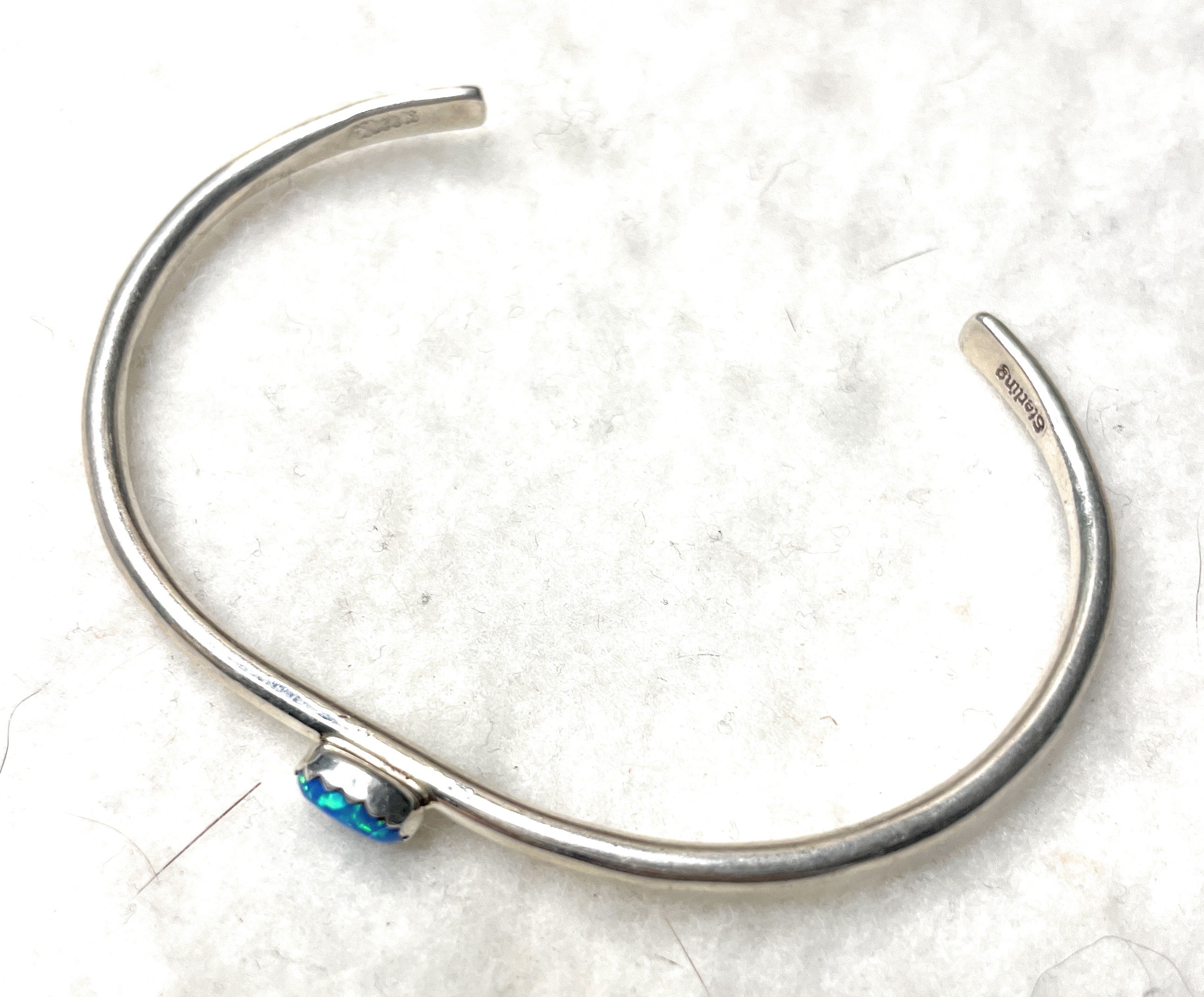 Navajo Sterling Silver & Blue Opal Cuff Bracelet