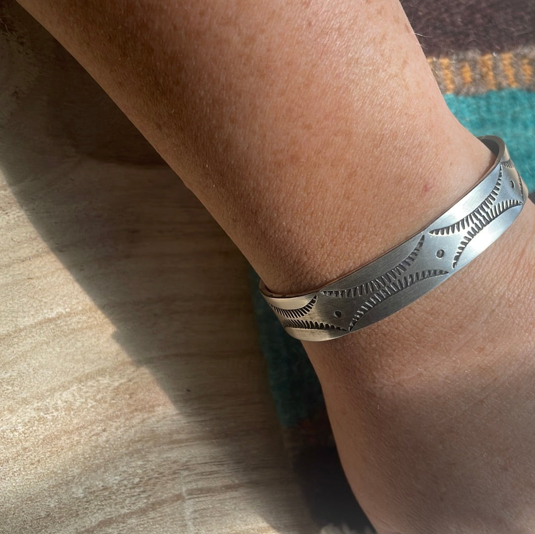 Navajo Sterling Silver Bracelet Cuff Handstamped