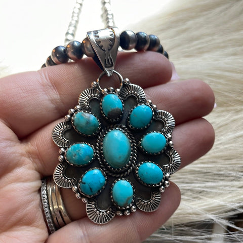 Handmade Sterling Silver & Turquoise Pendant Signed Nizhoni