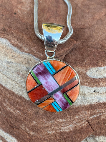 Navajo Turquoise, Orange spiny Pendant