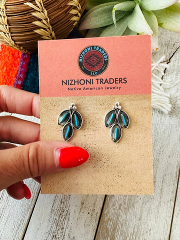 Zuni Turquoise & Sterling Silver Shadowbox Stud Earrings