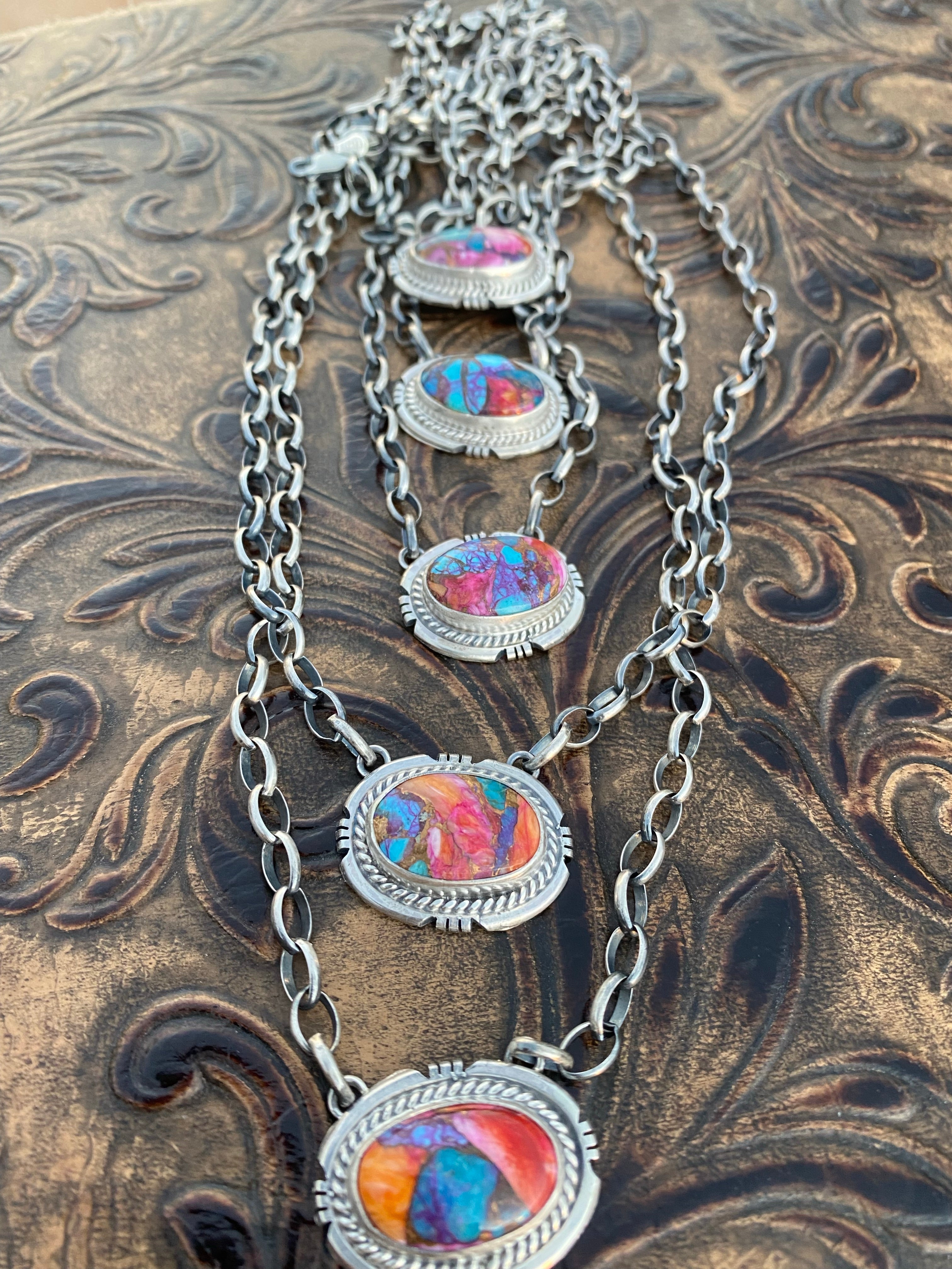 Navajo Sherbet Mojave & Sterling Necklace